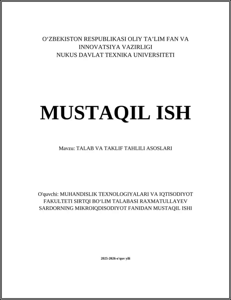 TALAB VA TAKLIF TAHLILI ASOSLARI 1