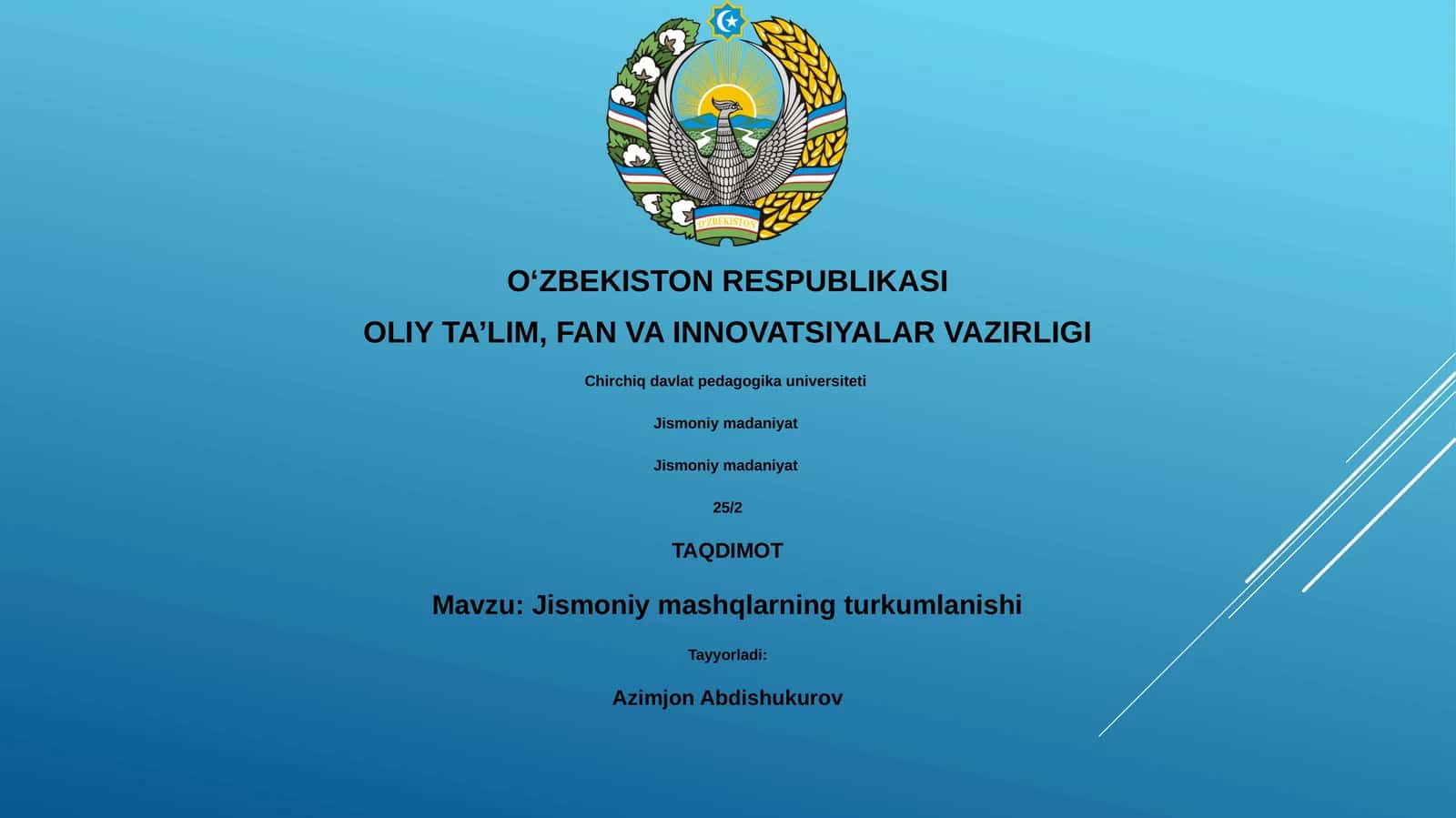 Jismoniy mashqlarning turkumlanishi 1