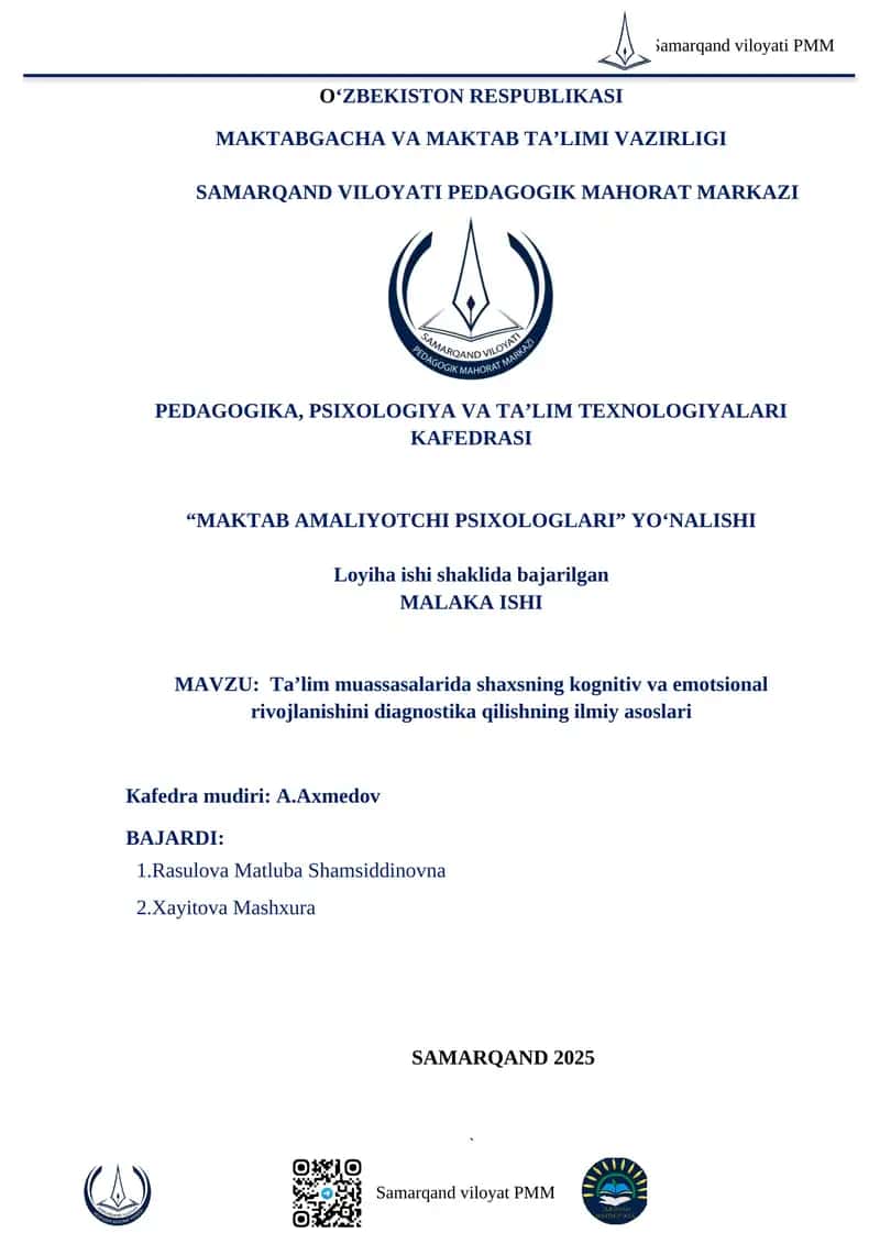 Ta’lim muassasalarida shaxsning kognitiv va emotsional rivojlanishini diagnostika qilishning ilmiy asoslari 1