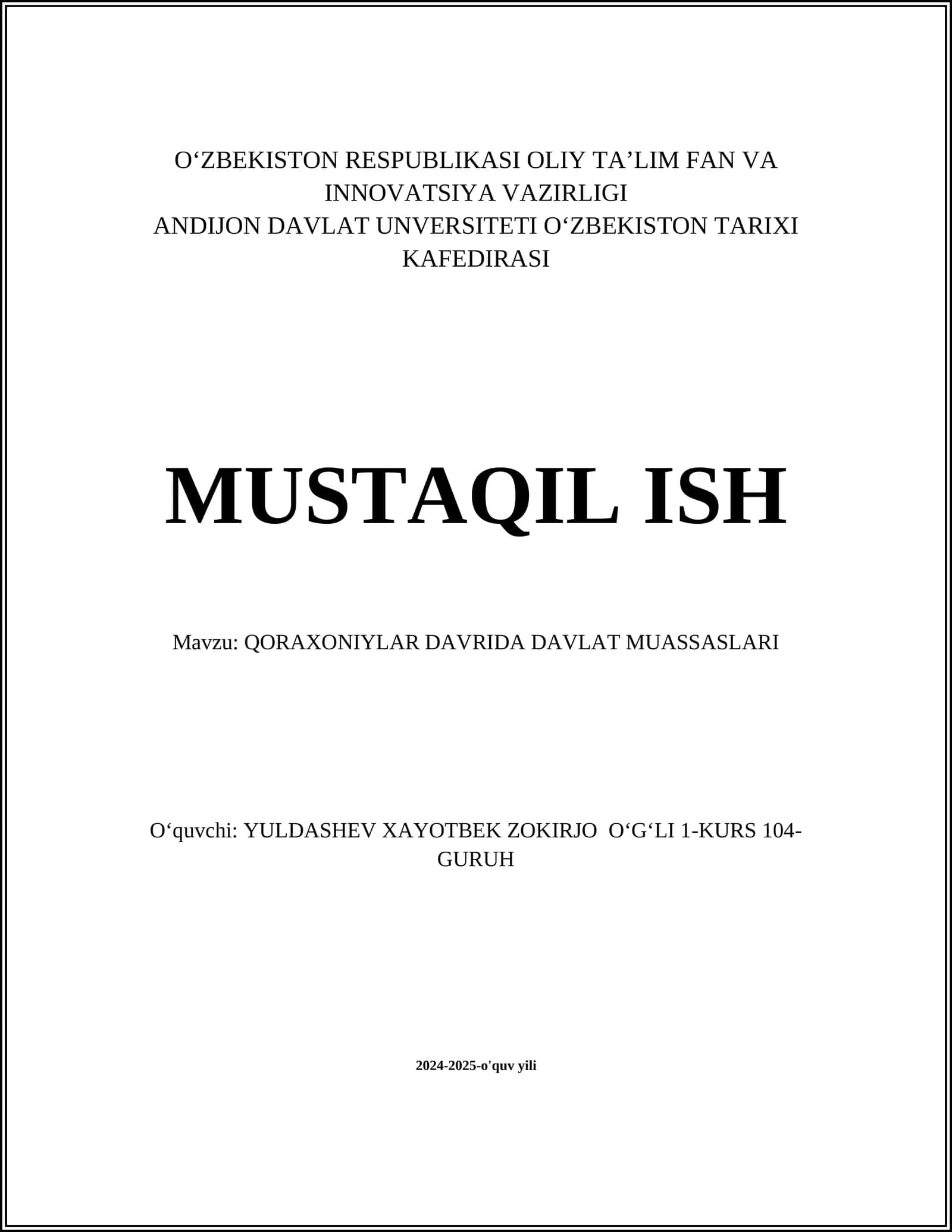 QORAXONIYLAR DAVRIDA DAVLAT MUASSASLARI 1