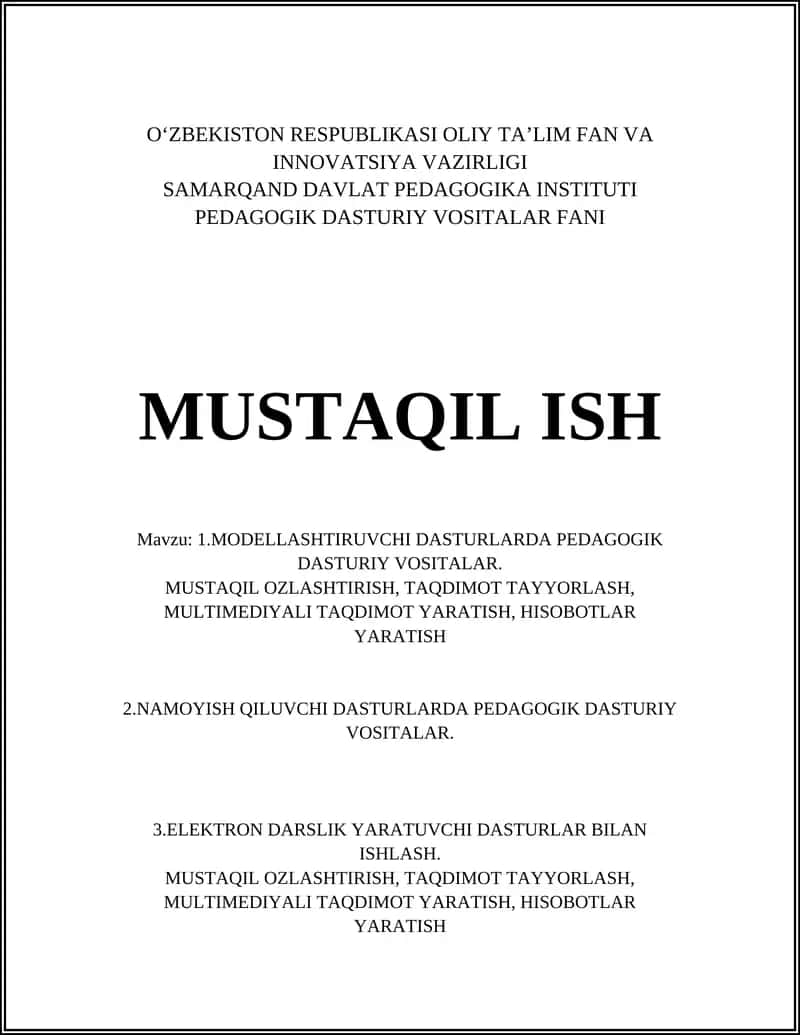 MODELLASHTIRUVCHI DASTURLARDA PEDAGOGIK DASTURIY VOSITALAR 1