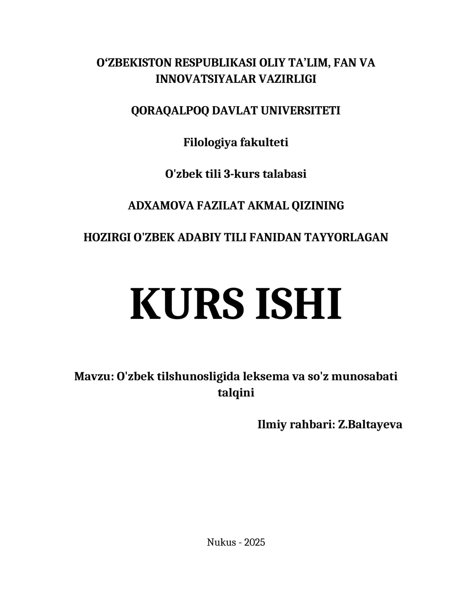O'zbek tilshunosligida leksema va so'z munosabati talqini 1