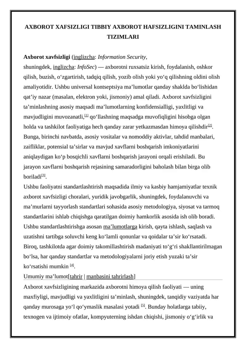 Axborot Xafsligini Taminlash Tizimlari 1