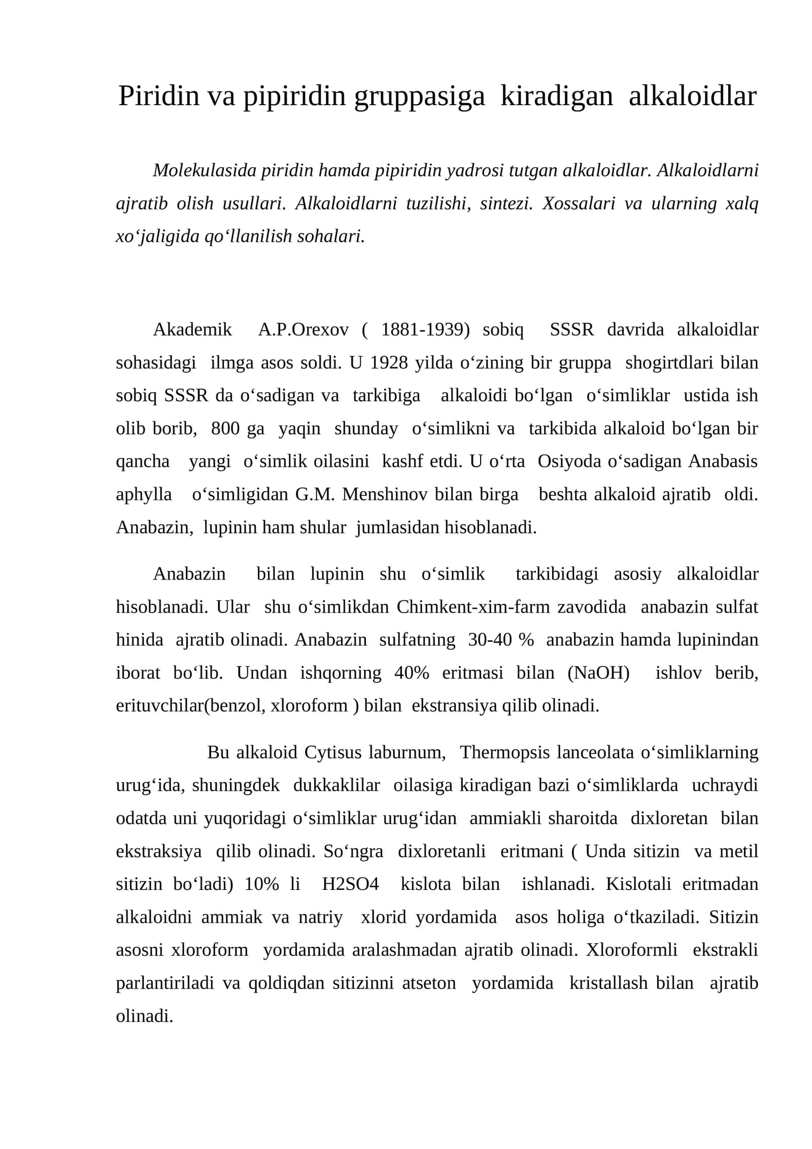 Piridin va pipiridin gruppasiga kiradigan alkaloidlar 1