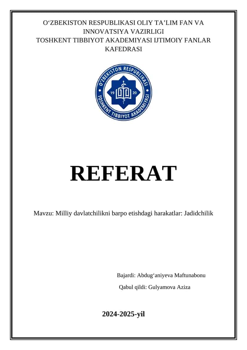 Milliy davlatchilikni barpo etishdagi harakatlar: Jadidchilik 1