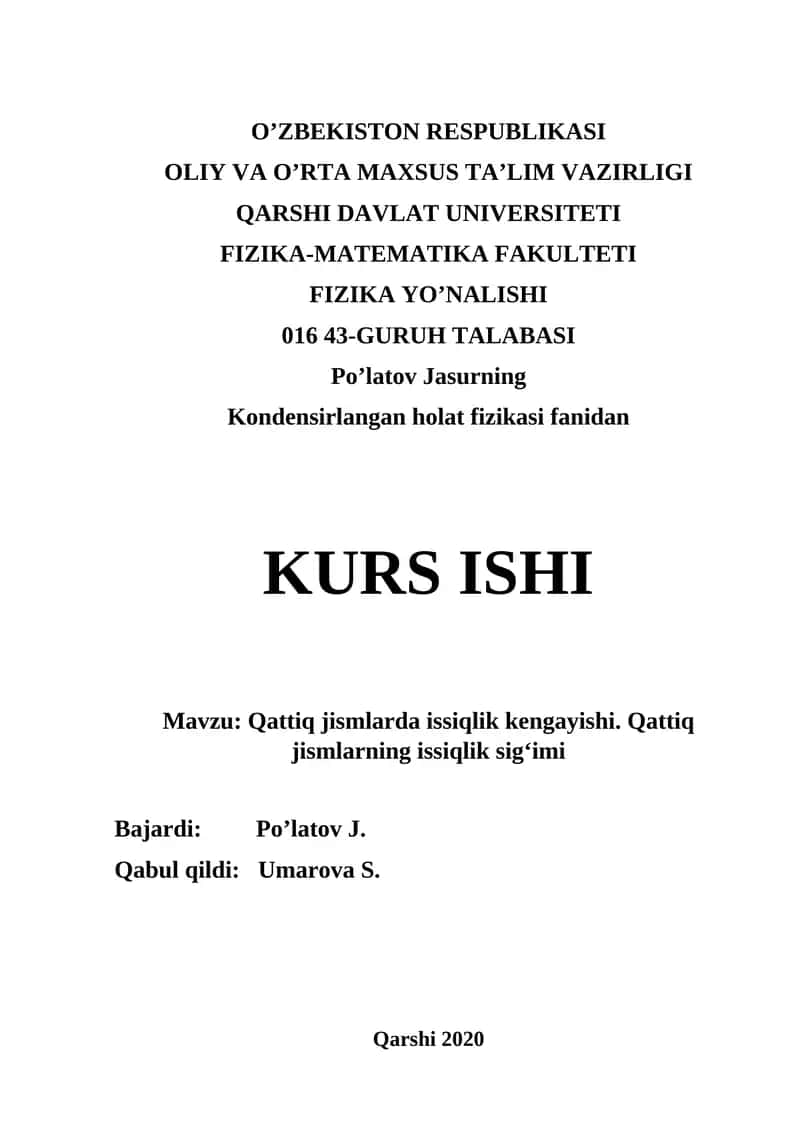 Qattiq jismlarda issiqlik kengayishi 1