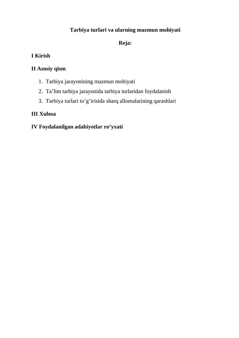 Tarbiya turlari va ularning mazmun mohiyati 1