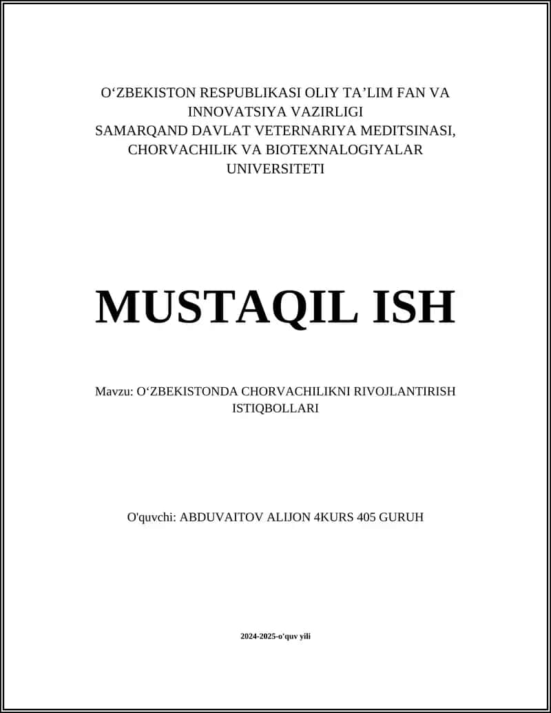 O‘ZBEKISTONDA CHORVACHILIKNI RIVOJLANTIRISH ISTIQBOLLARI 1