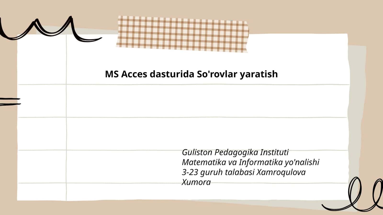 MS Acces dasturida So'rovlar yaratish 1