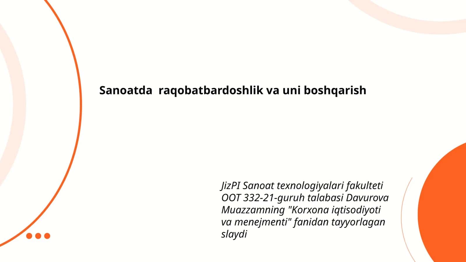 Korxona iqtisodiyoti va menejmenti slaydi 1