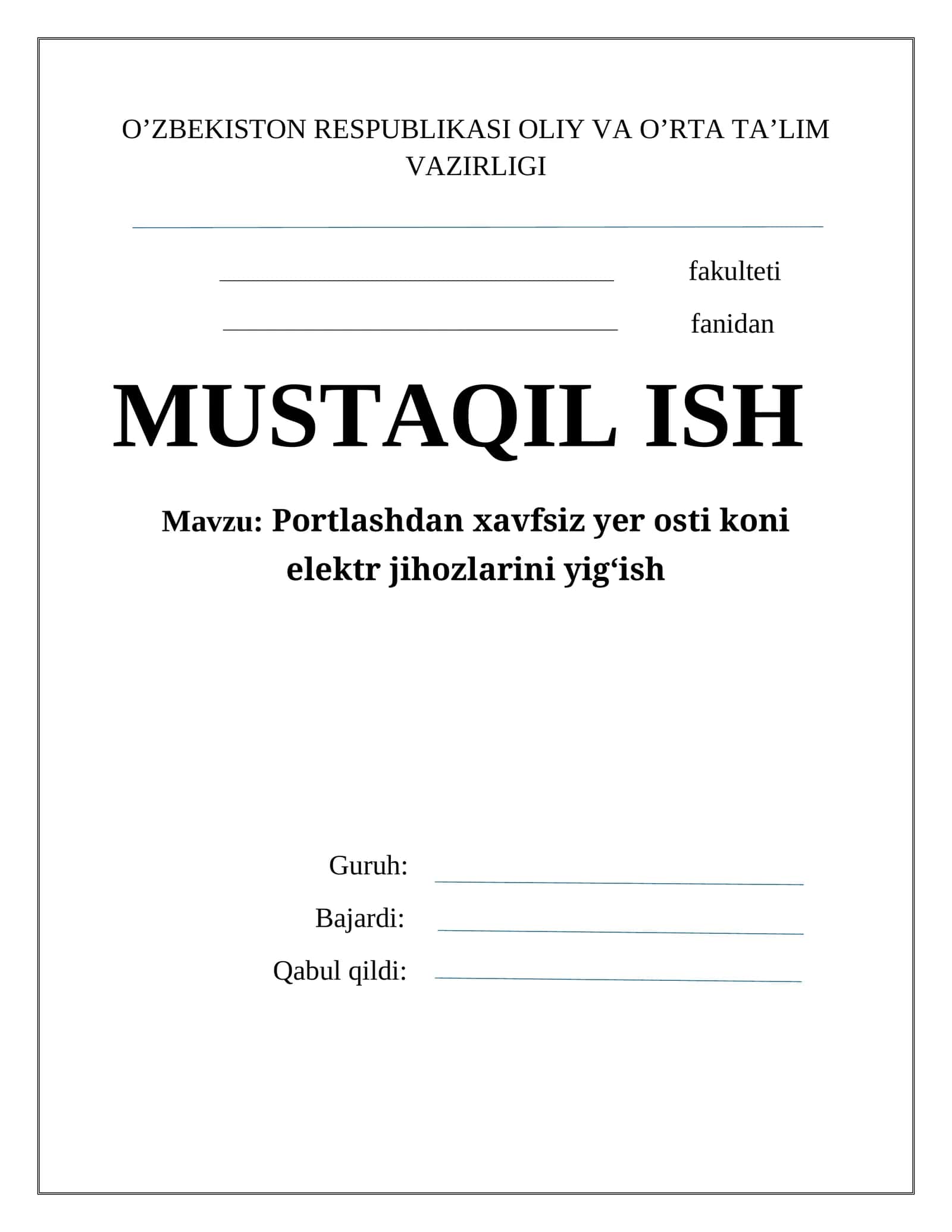 Portlashdan хavfsiz yеr osti koni elеktr jihozlarini yig‘ish 1