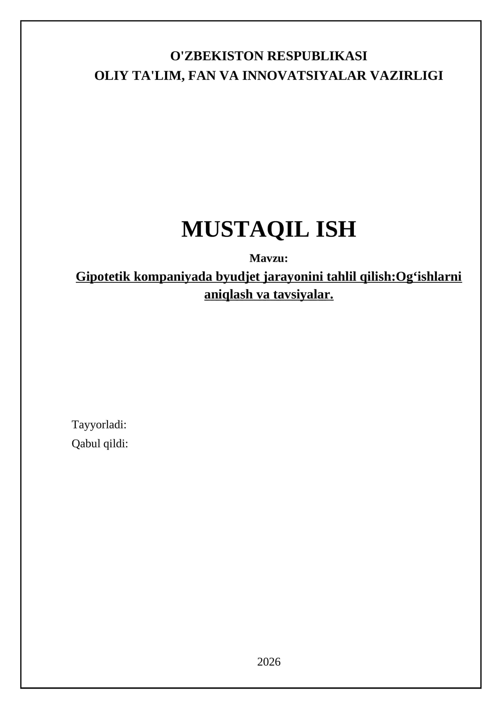Byudjet rejalashtirish jarayonini tahlili va metodologiyasi 1