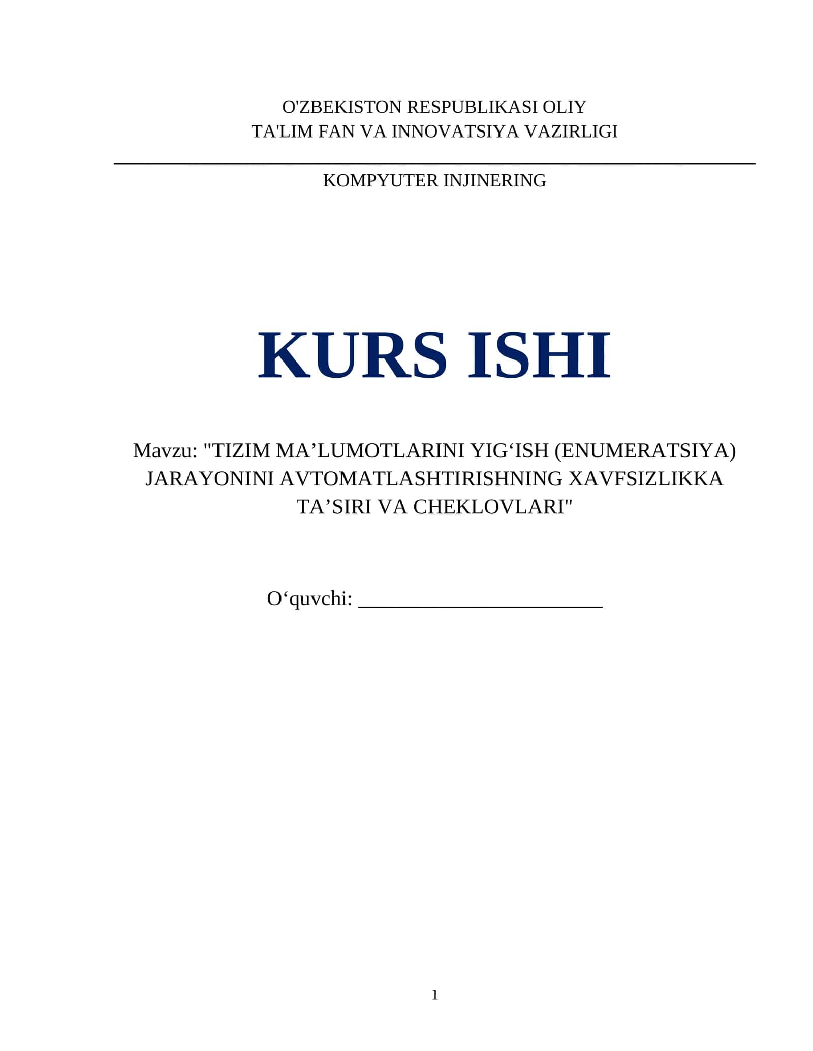 "TIZIM MA’LUMOTLARINI YIG‘ISH (ENUMERATSIYA) JARAYONINI AVTOMATLASHTIRISHNING XAVFSIZLIKKA TA’SIRI VA CHEKLOVLARI" 1