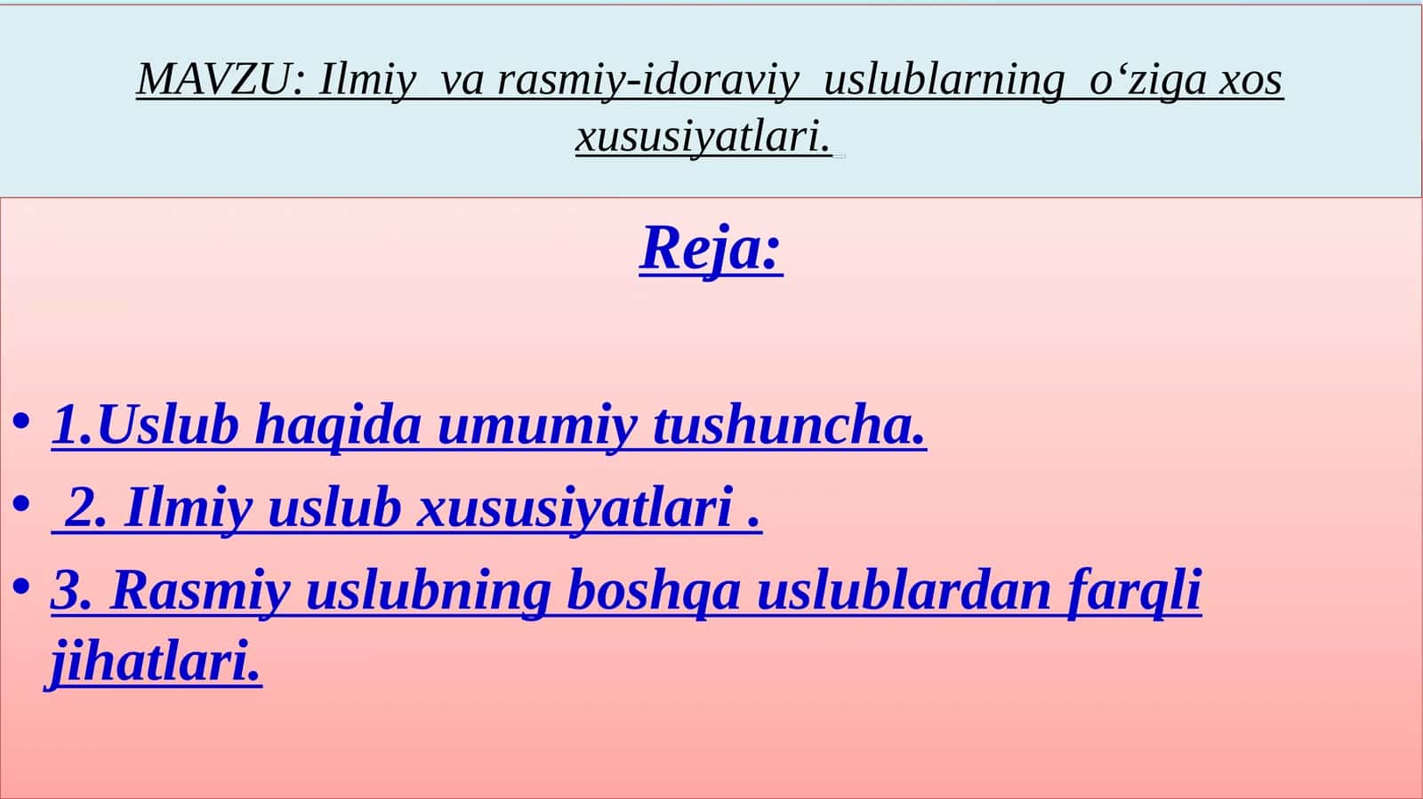 Ilmiy varasmiy-idoraviy uslublarning o‘ziga xos hususiyatlari 1