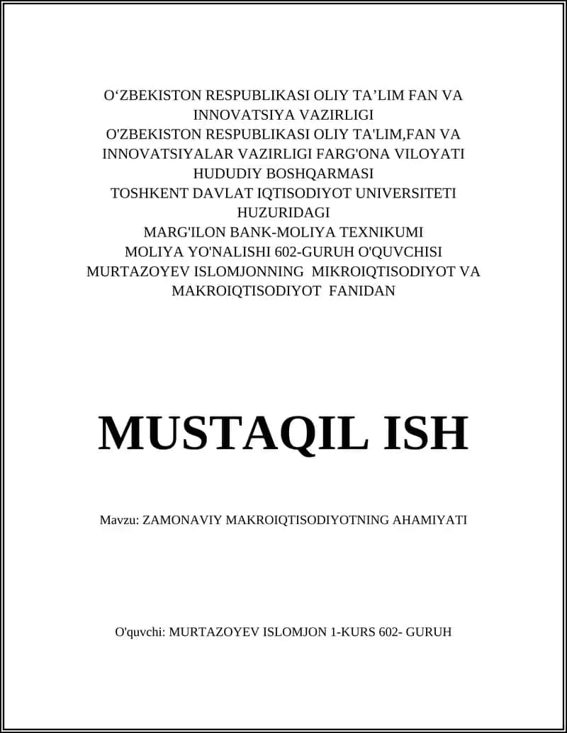 Zamonaviy makroiqtisodiyotning ahmiyat 1