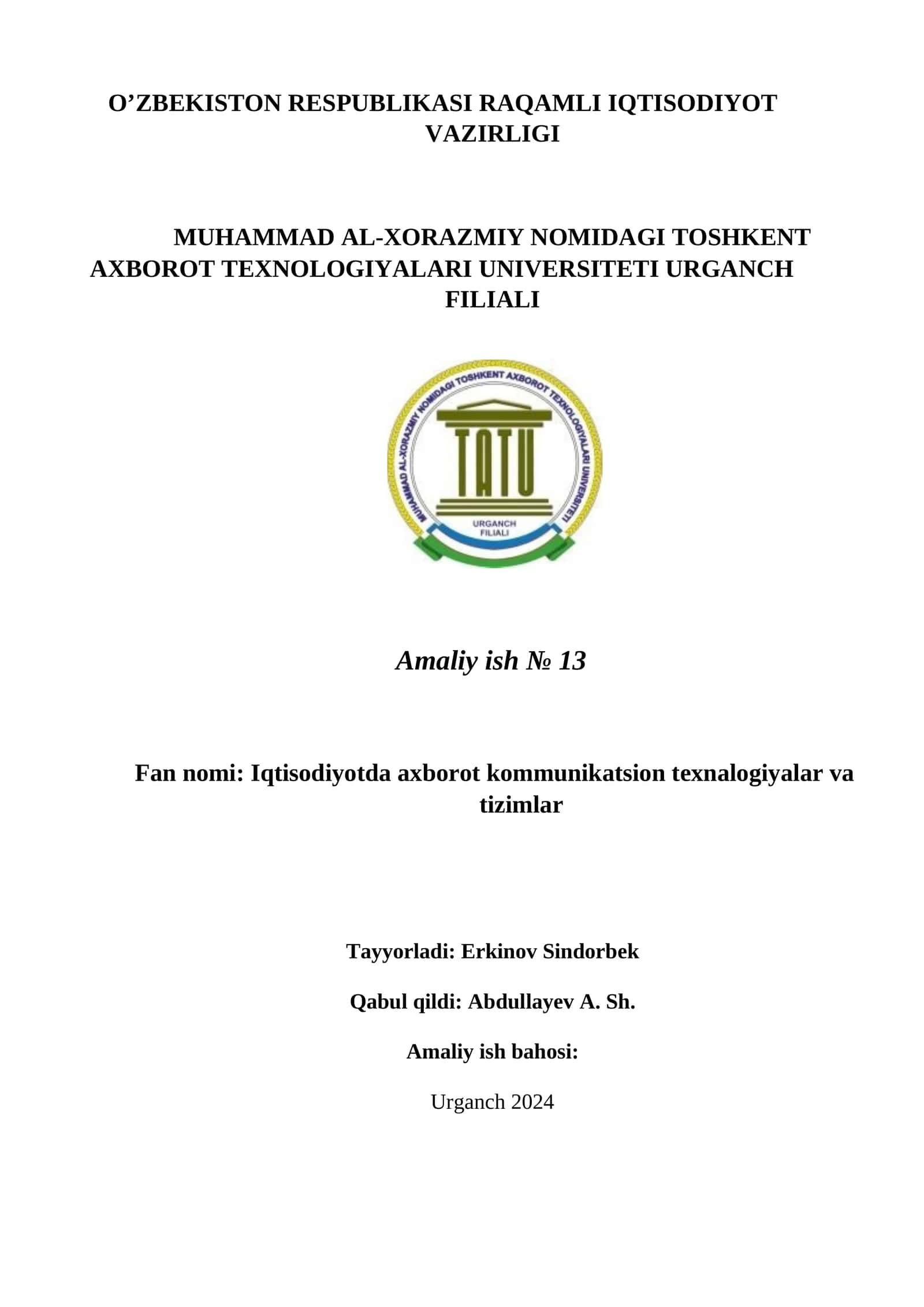 Iqtisodiyotda axborot kommunikatsion texnalogiyalar va tizimlar 1