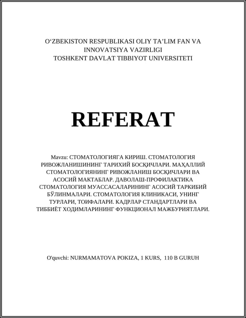 СТОМАТОЛОГИЯГА КИРИШ 1