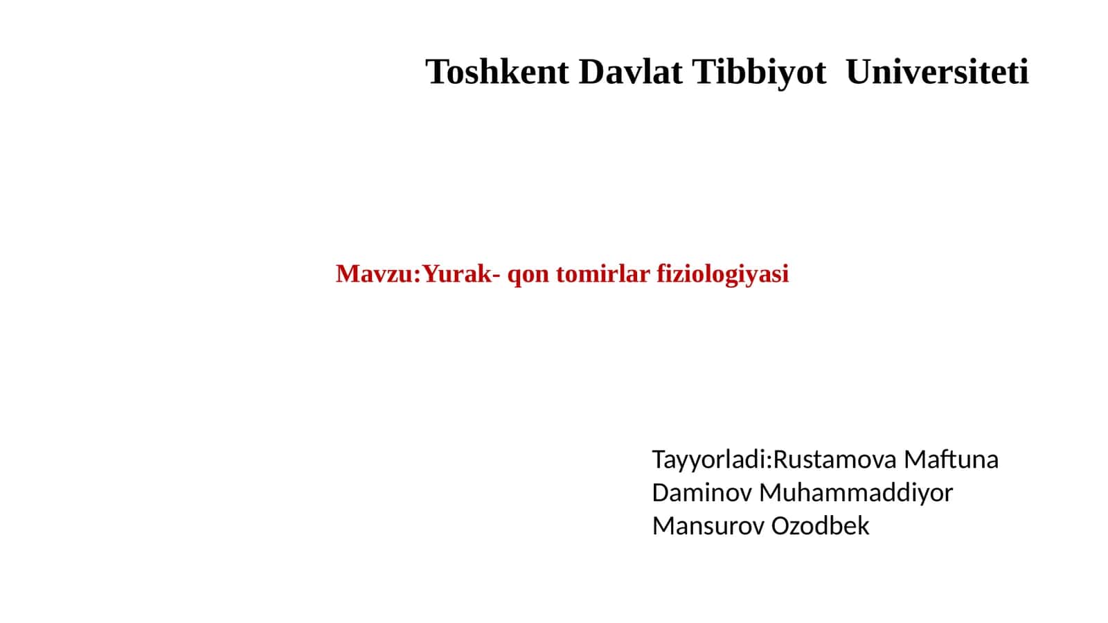 Yurak-qontomirlar fiziologiyasi 1