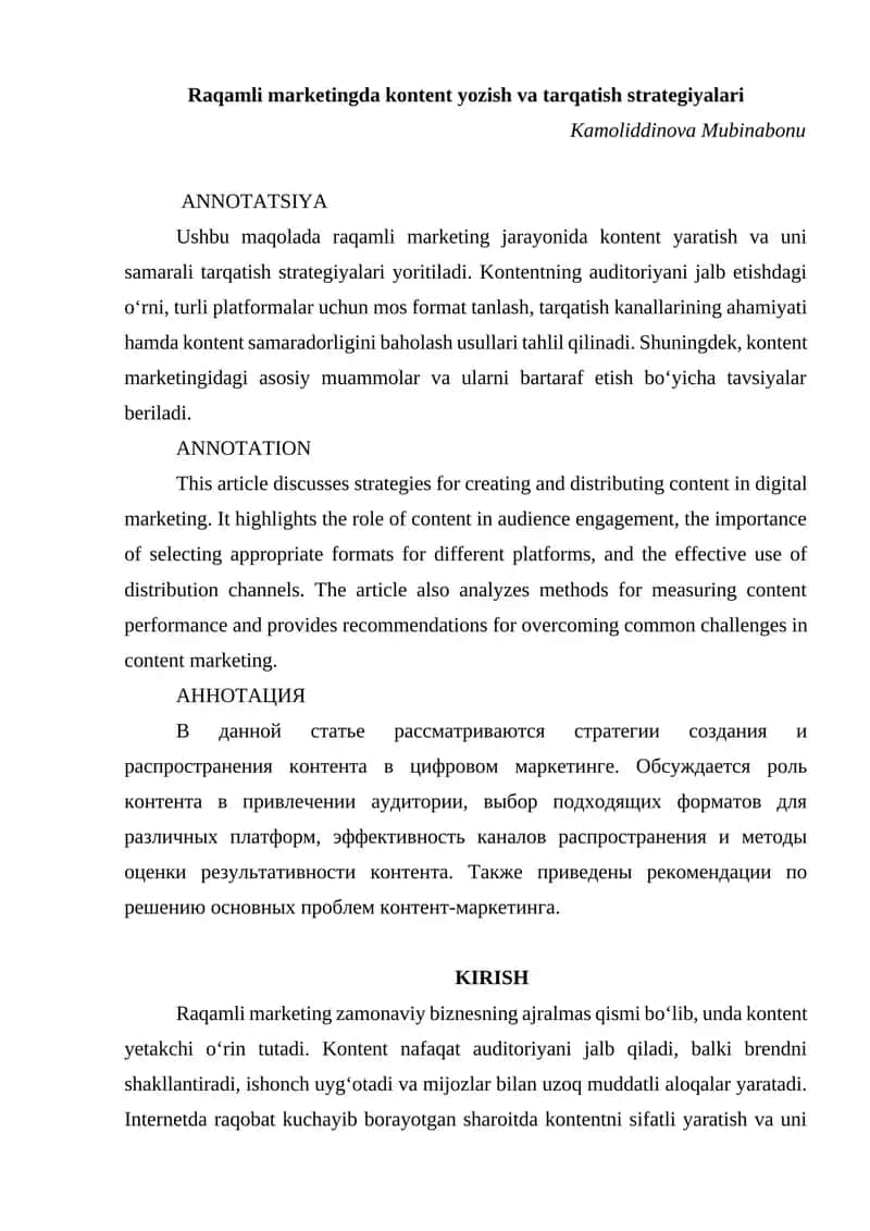 Raqamli marketingda kontent yozish va tarqatish strategiyalari 1