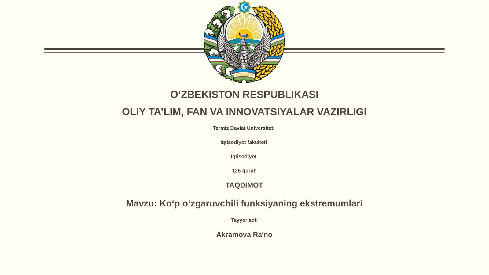 Koʻp oʻzgaruvchili funksiyaning ekstremumlari 1