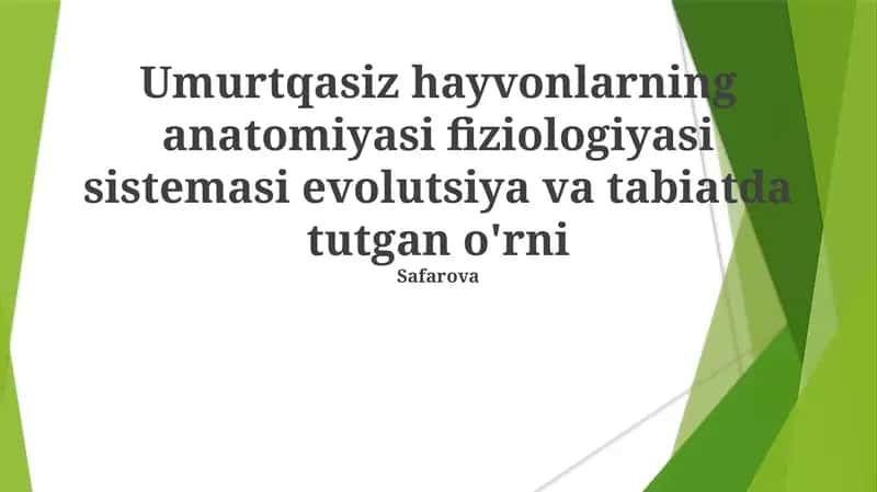 Umurtqasiz hayvonlarning anatomiyasi fiziologiyasi sistemasi evolutsiya va tabiatda tutgan o'rni 1
