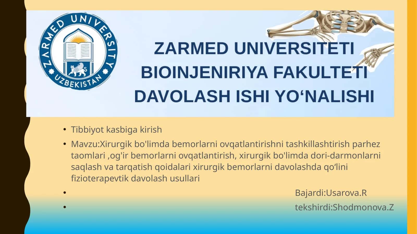 Xirurgik bo'limda bemorlarni ovqatlantirishni tashkillashtirish 1