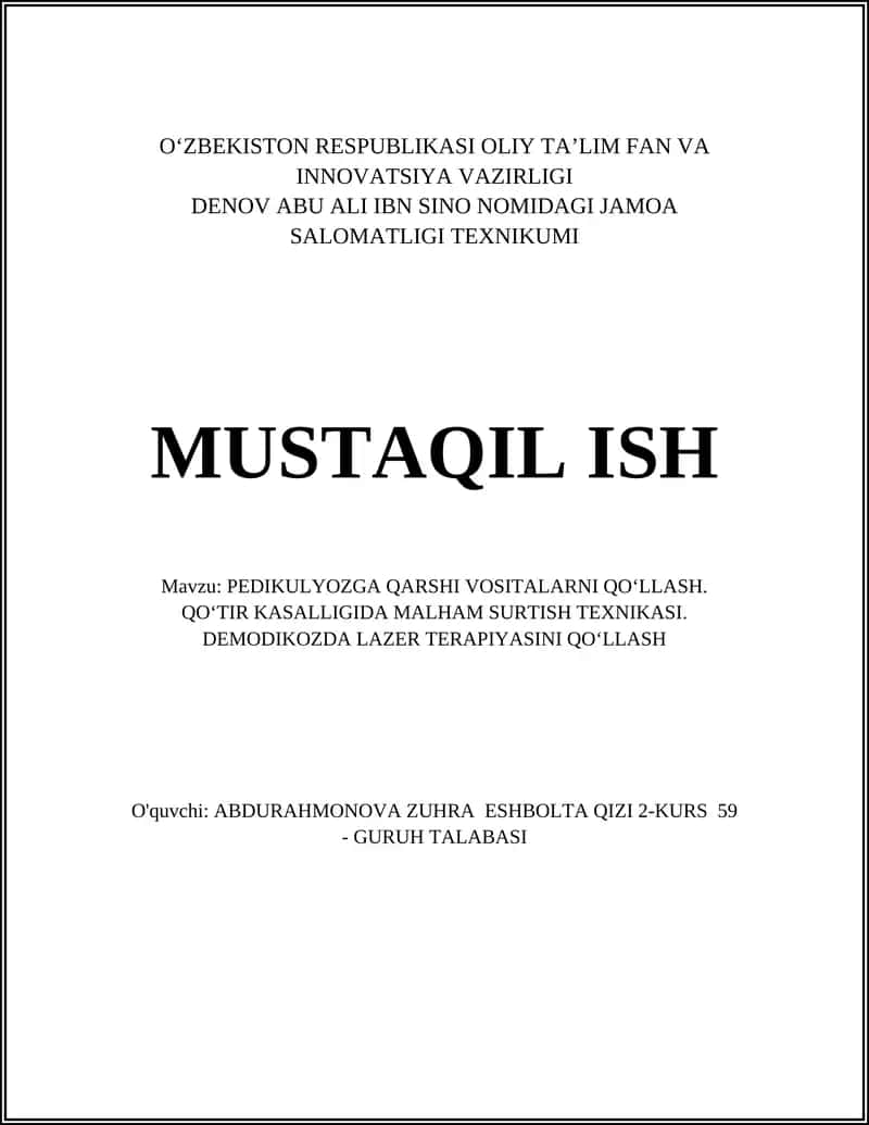 PEDIKULYOZGA QARSHI VOSITALARNI QOʻLLASH 1