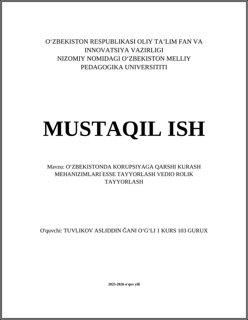 Oʻzbekistonda Korupsiyaga Qarshi Kurash Mehnaizimlari 1