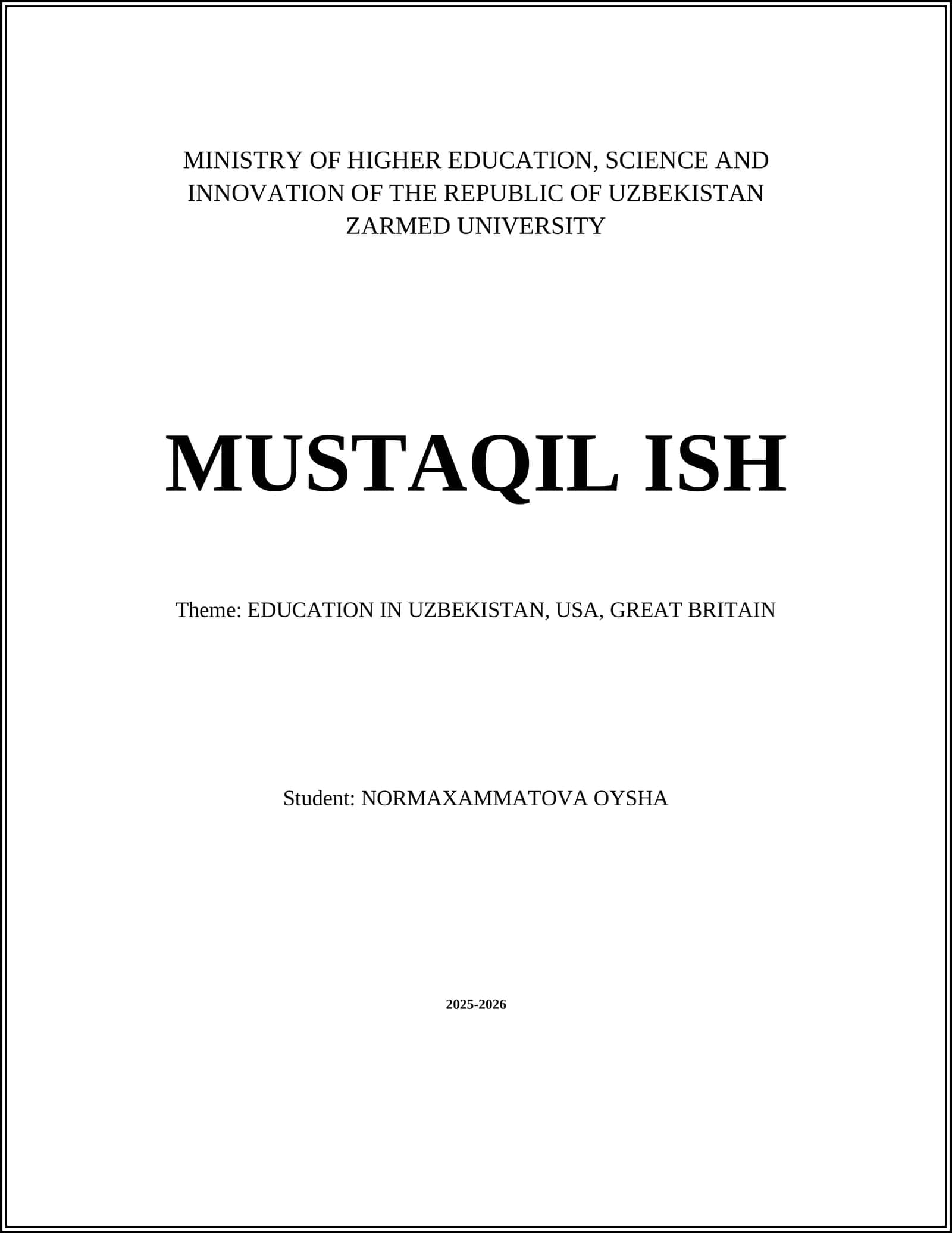 Comparative Structure of Primary and Secondary Education in Uzbekistan, USA, and Great Britain 1