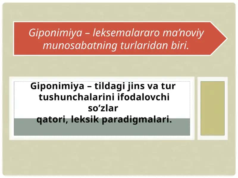 Giponimiya–leksemalararo ma’noviy munosabatning turlari 1