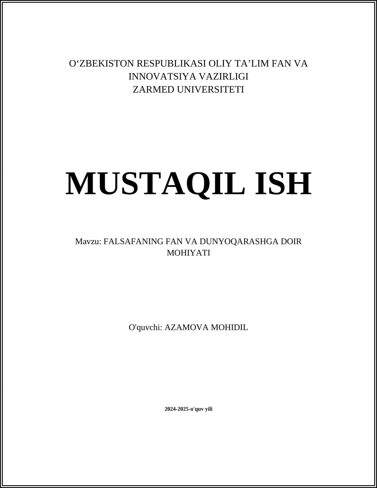 FALSAFANING FAN VA DUNYOQARASHGA DOIR MOHIYATI 1