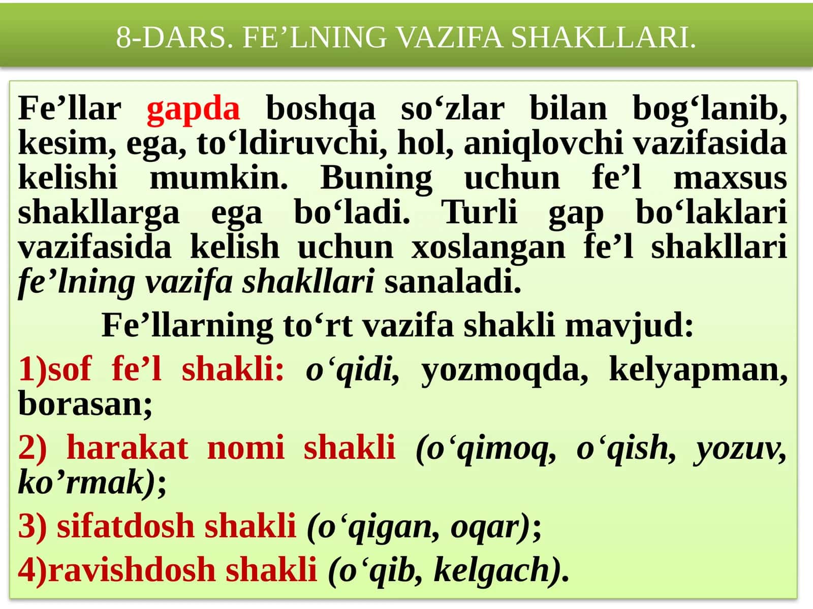 FE’LNING VAZIFA SHAKLLARI 1