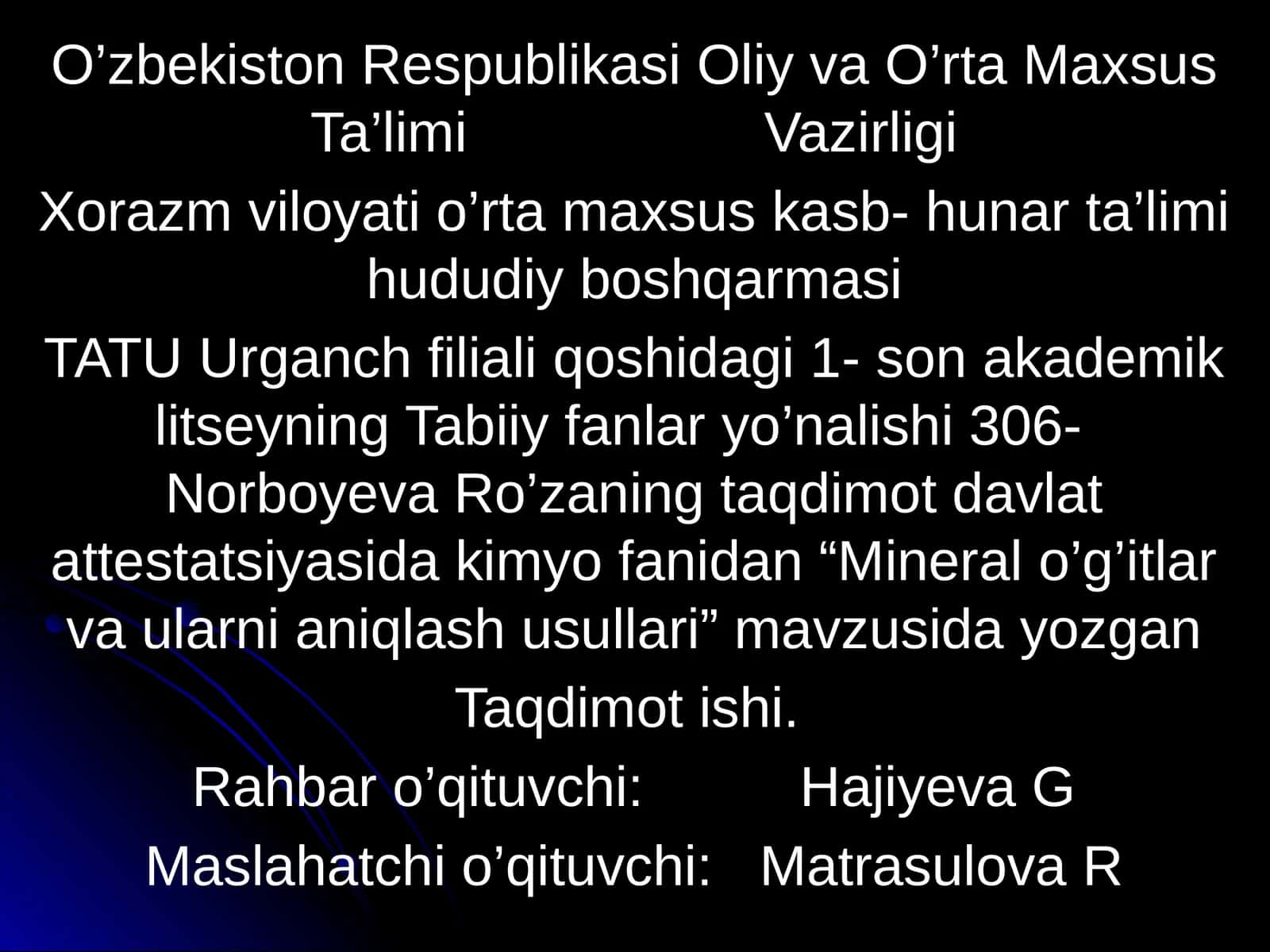 Mineral o’g’itlar va ularni aniqlash usullari 1