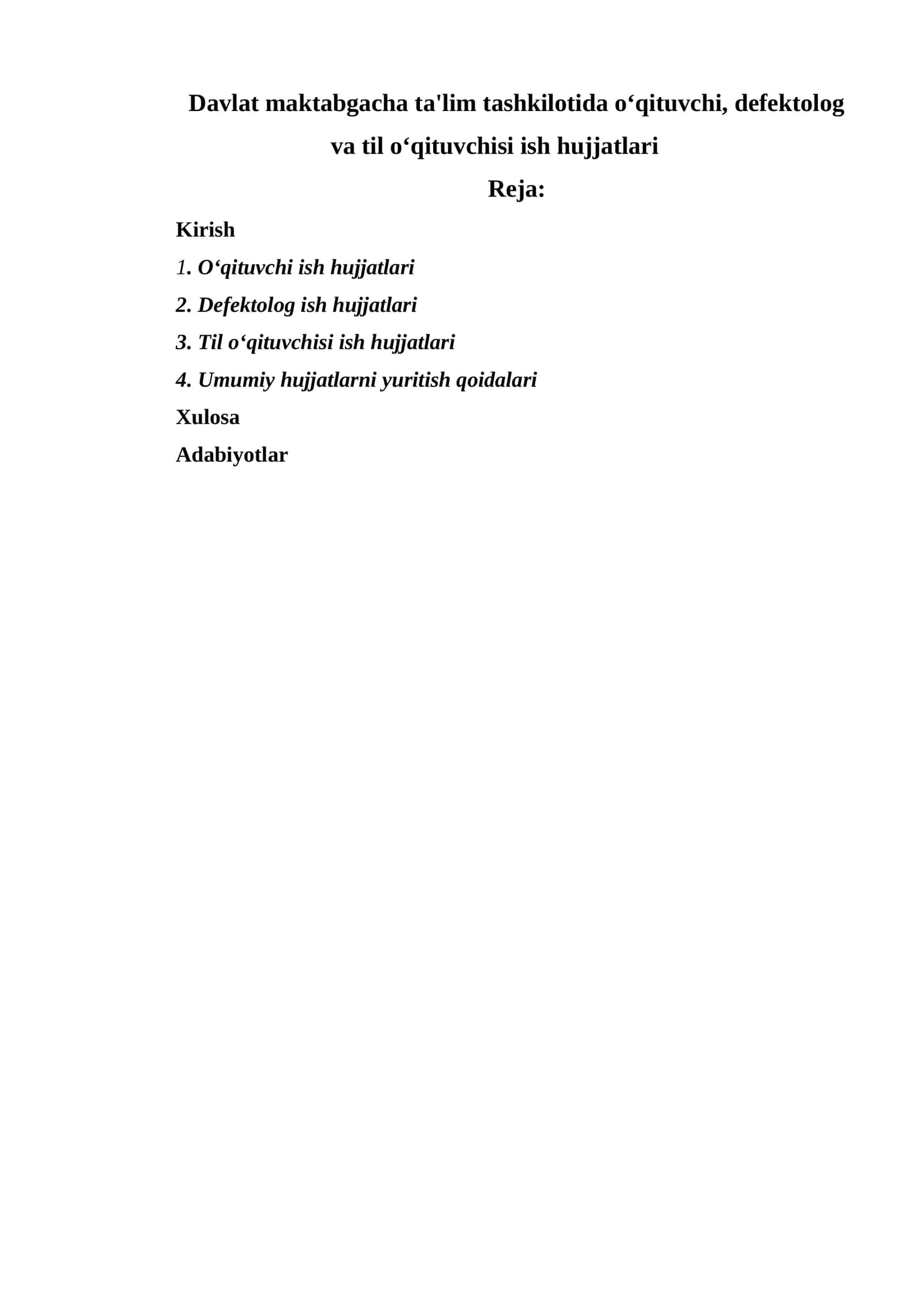 O‘qituvchi, defektolog va til o‘qituvchisi ish hujjatlari 1