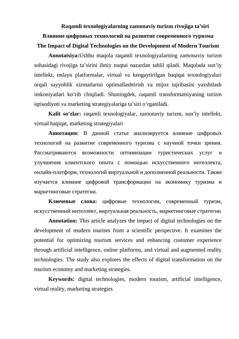 Raqamli texnologiyalarning zamonaviy turizm rivojiga ta’siri 1