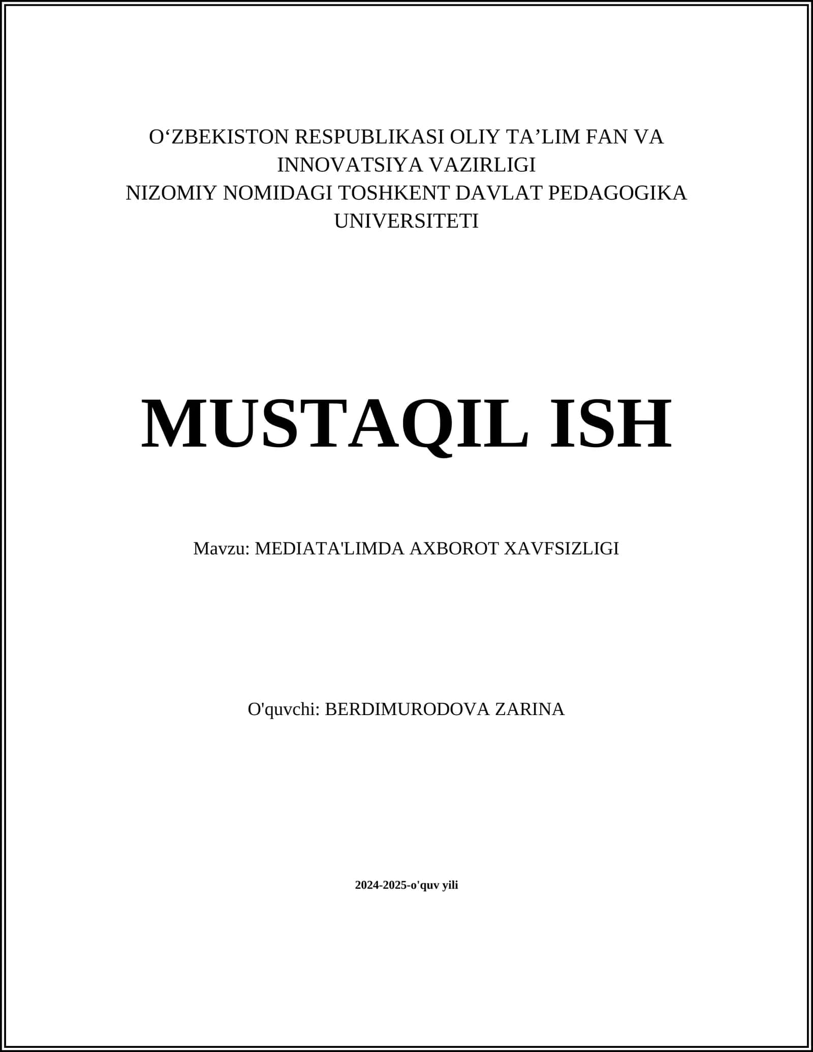 MEDIATA'LIMDA AXBOROT XAVFSIZLIGI 1