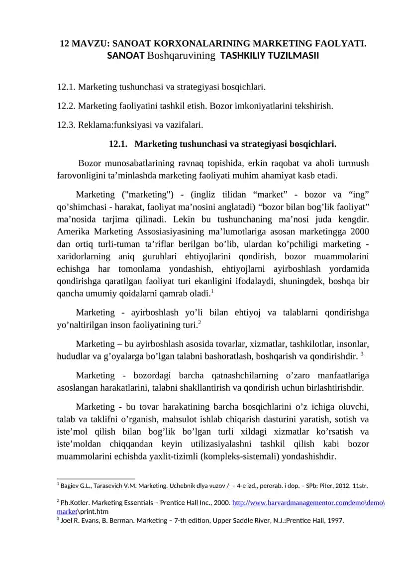 SANOAT KORXONALARINING MARKETING FAOLYATI 1