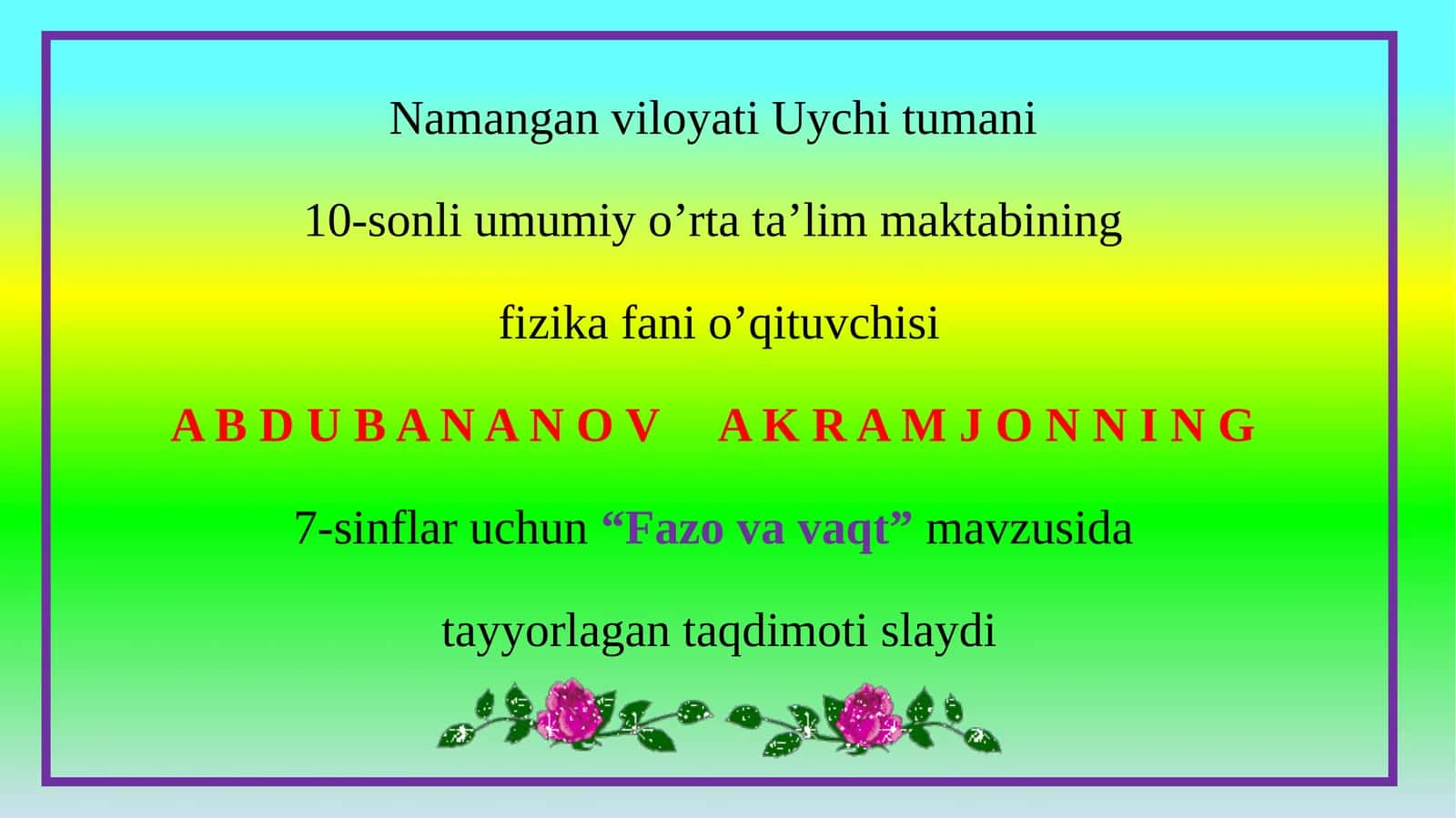 7-sinf Fizika fanidan Fazo va vaqt dars ishlanma 1