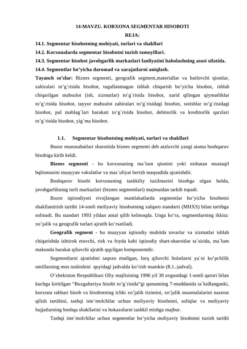 KORXONA SEGMENTAR HISOBOTI 1