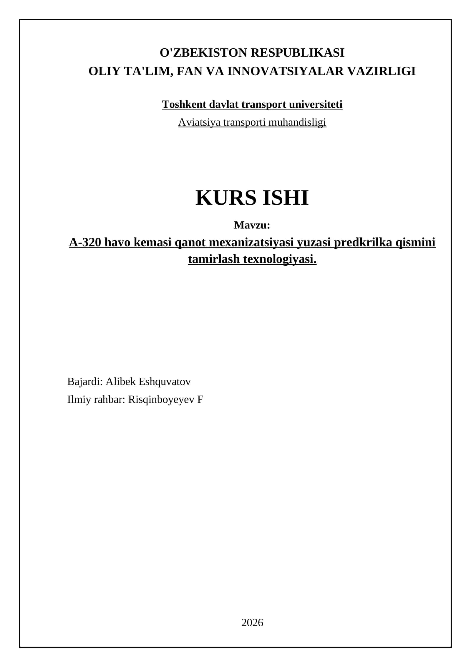 A-320 havo kemasi qanot mexanizatsiyasi yuzasi predkrilka qismini tamirlash texnologiyasi 1