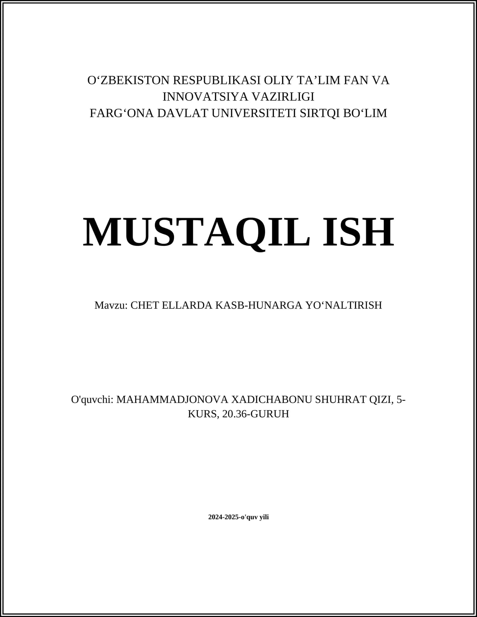 CHET ELLARDA KASB-HUNARGA YO‘NALTIRISH 1