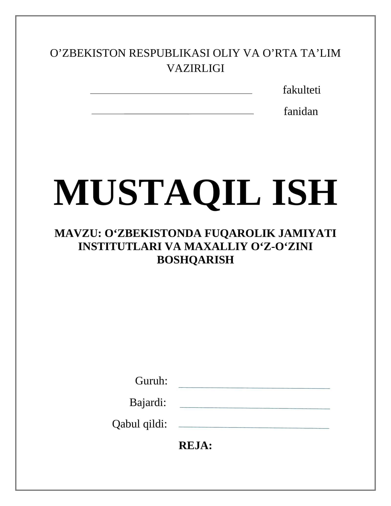 Fuqarolik jamiyati institutlari va maxalliy o‘z-o‘zini boshqarish 1