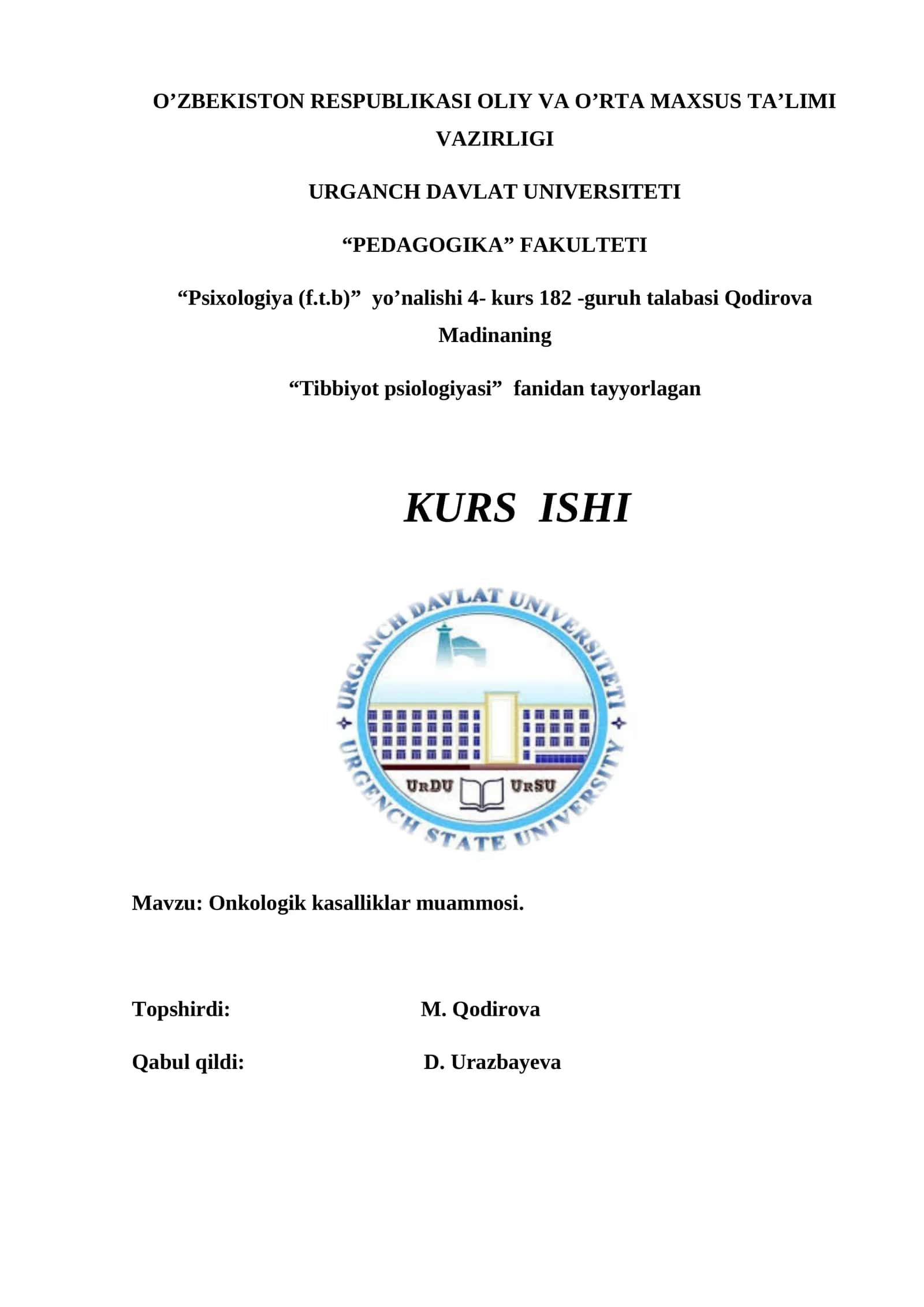 Onkologik kasalliklar muammosi 1