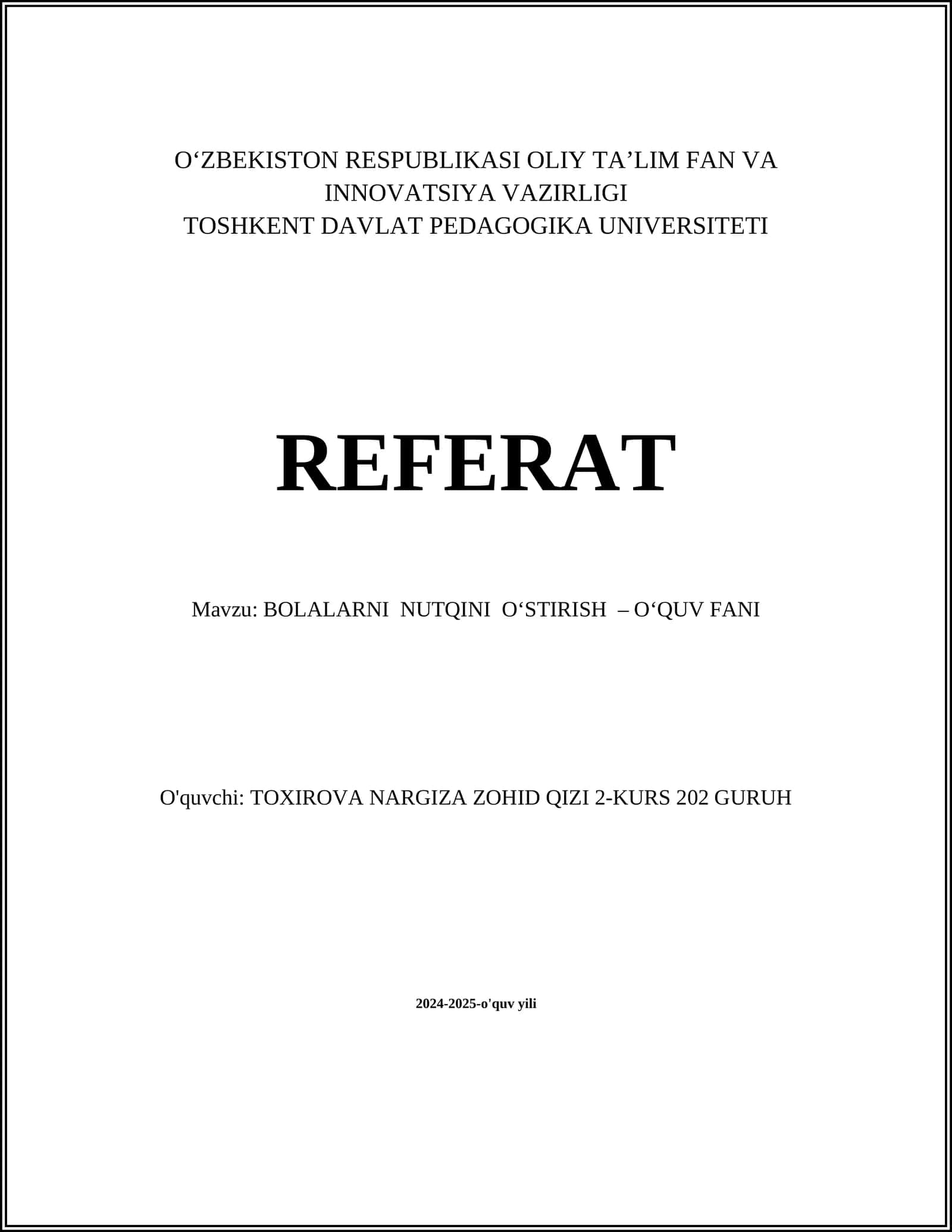 BOLALARNI NUTQINI O‘STIRISH – O‘QUV FANI 1