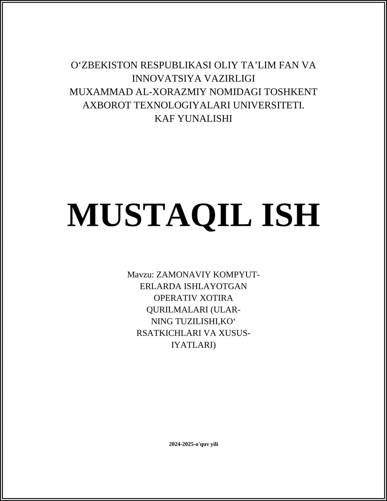 Zamonaviy kompyuterlarda ishlayotgan operativ xotira qurilmalari 1