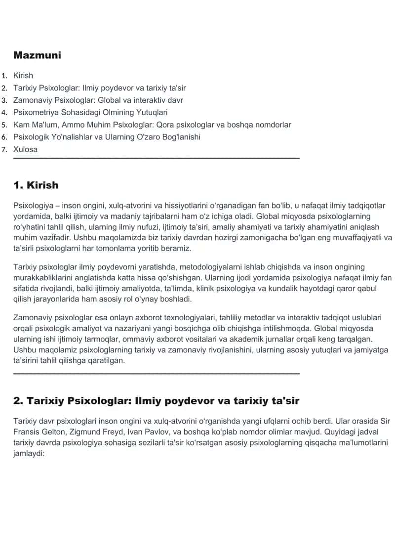 Tarixiy Psixologlar: Ilmiy poydevor va tarixiy ta'sir 1