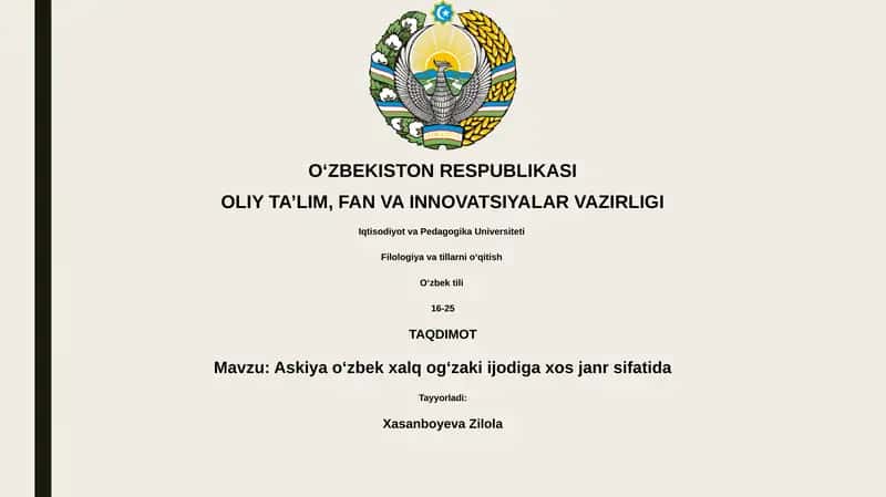 Askiya o'zbek xalq og'zaki ijodi 1