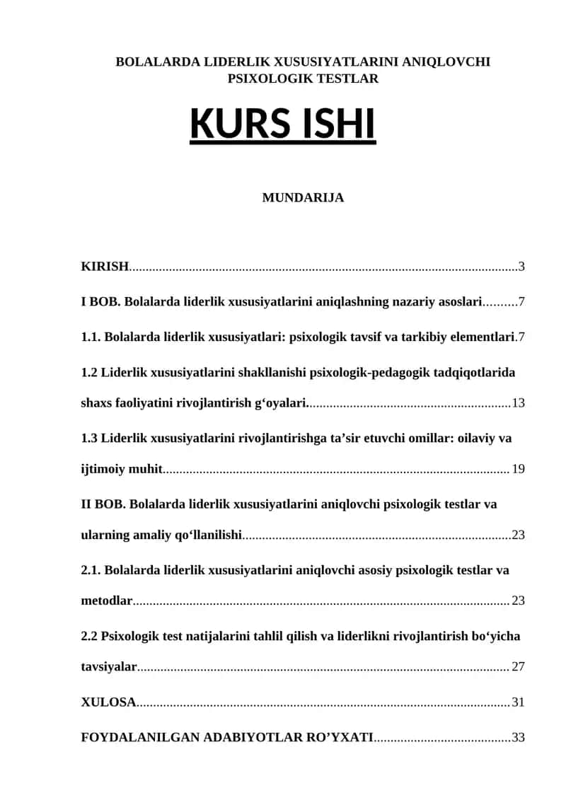 Bolalarda liderlik xususiyatlarini aniqlovchi psixologik testlar 1