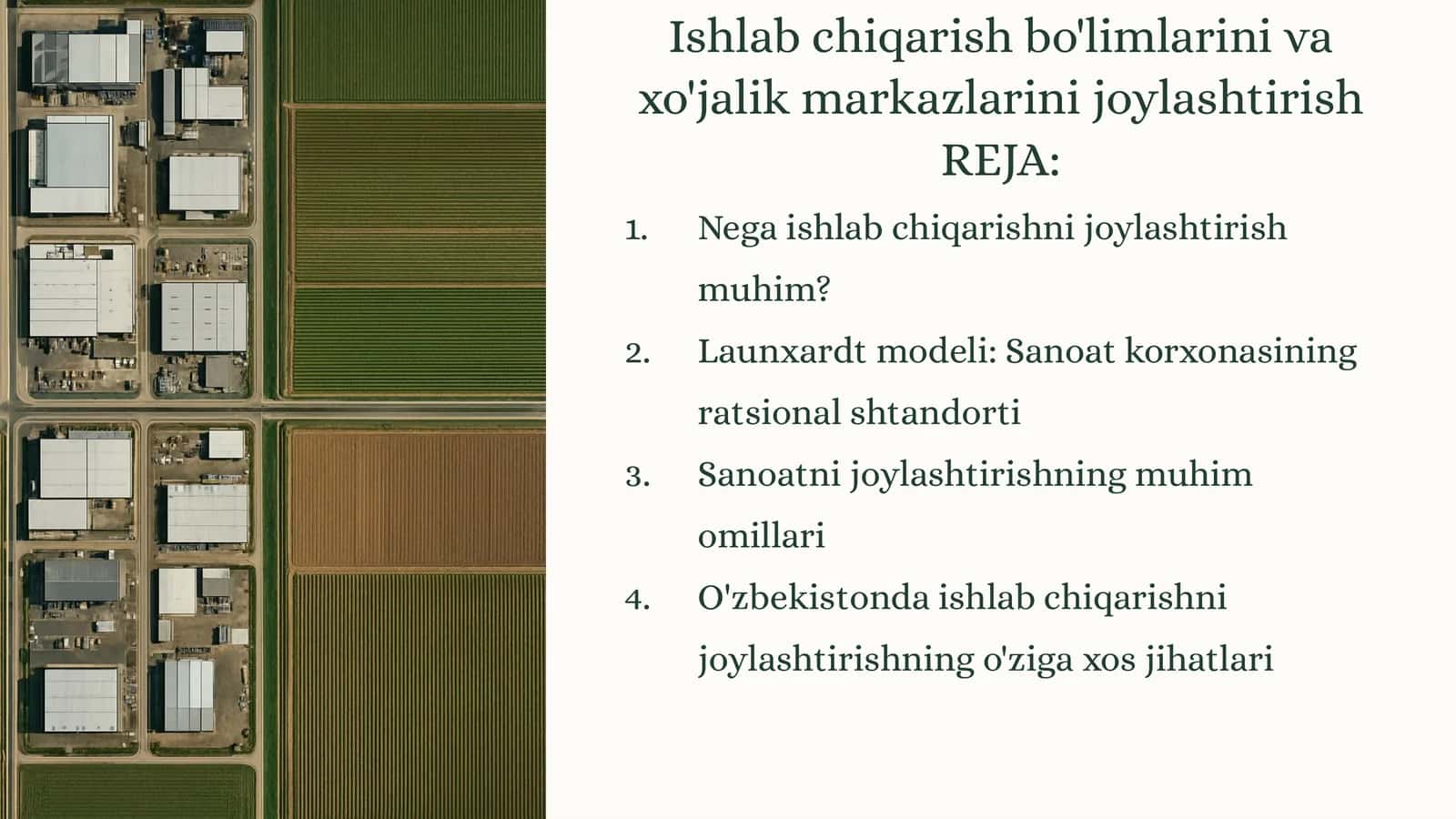 Ishlab chiqarish bo'limlarini va xo'jalik markazlarini joylashtirish 1