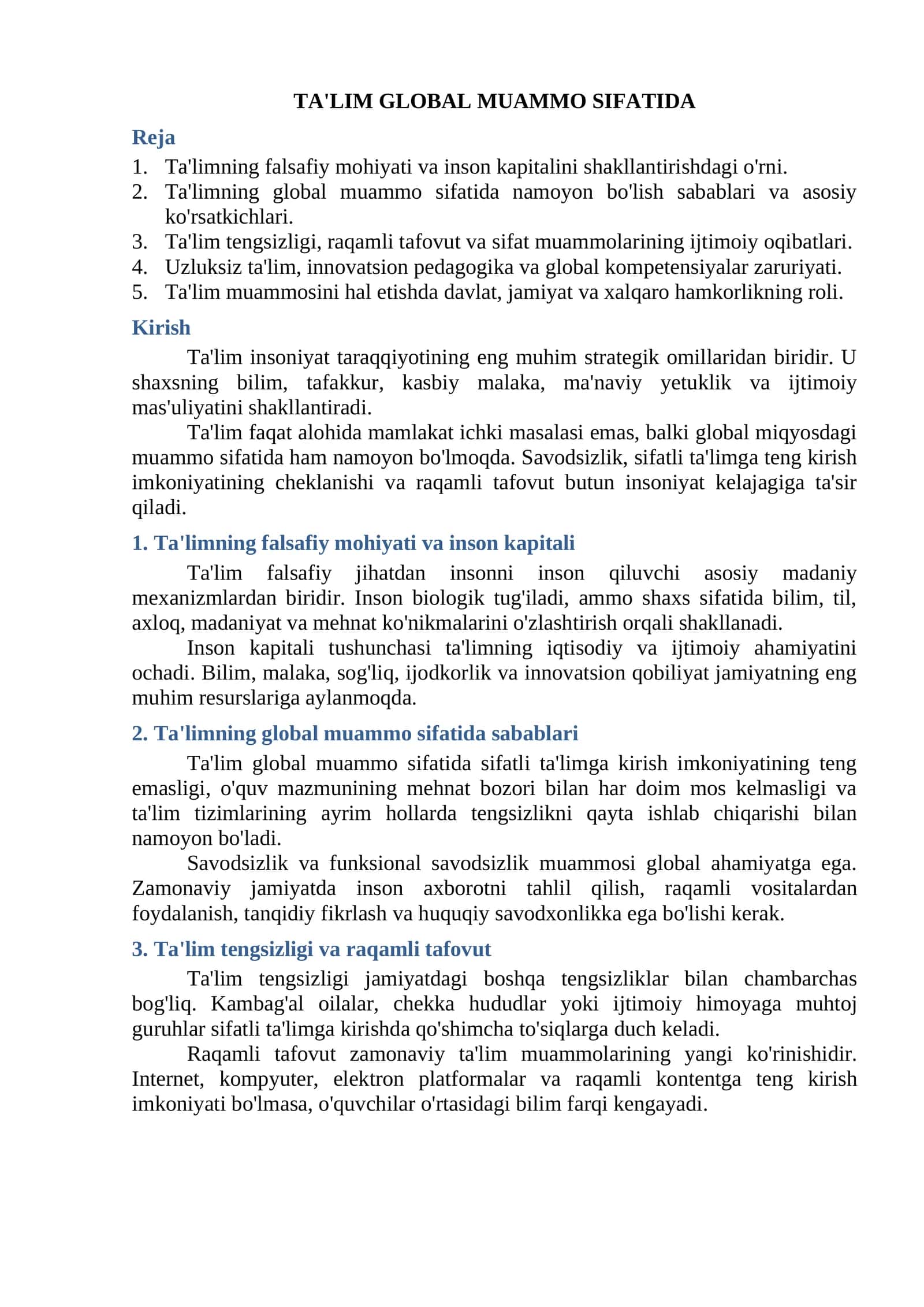 Ta'lim GLOBAL MUAMMO SIFATIDA 1